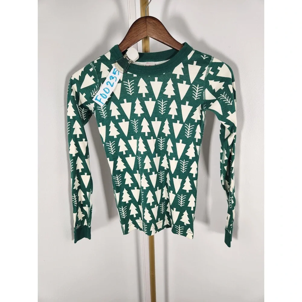 Hanna Anderson 100% Organic Cotton Green White Trees Pajama Set Like NEW Size 12